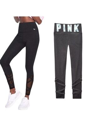 PINK Strappy Graphic Logo Athletic Leggings